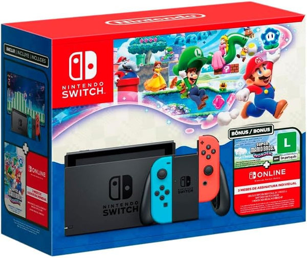 Console Nintendo Switch Bundle com Super Mario Bros. Wonder e 3 Meses de Nintendo Switch Online