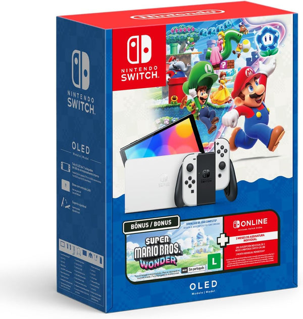 Console Nintendo Switch OLED Bundle com Super Mario Bros. Wonder e 3 Meses de Assinatura Nintendo Switch Online